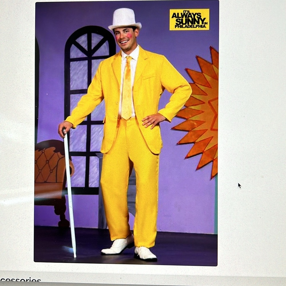 It’s Always Sunny Dayman Costume Yellow Men's Suit Blazer and Pants Set with Tie - Picture 5 of 6